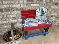 Porch decor, patriotic bench & flower pots