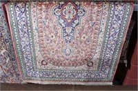 Persian Qum silk rug, blue and pink colouring