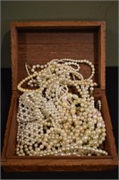 Wood Box filled wtih Faux Pearls