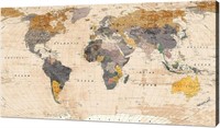 World Map Wall Art for Vintage Canvas -Damage Edge
