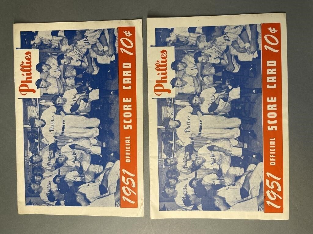(2) 1951 Phillies Official Score Card