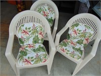 Three Plastic Chairs with Cushions