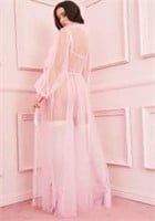 sheer light pink robe with feathers