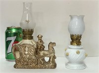 Vieilles lampes, porcelaine ESD et milk glass