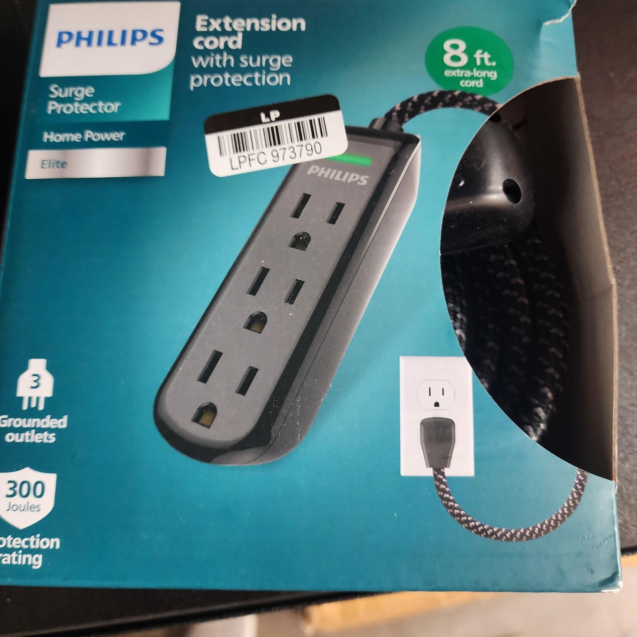 Philips 8' 3-Outlet Grounded Extension Cord - Blac
