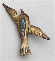 Mexico Taxco Sterling Bird Pin W Abalone Stone