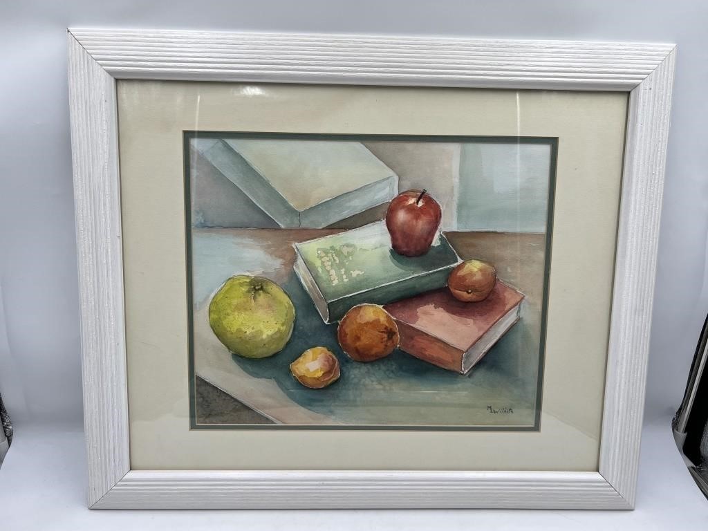 M L Wilhite Original Watercolor of Apples & Books