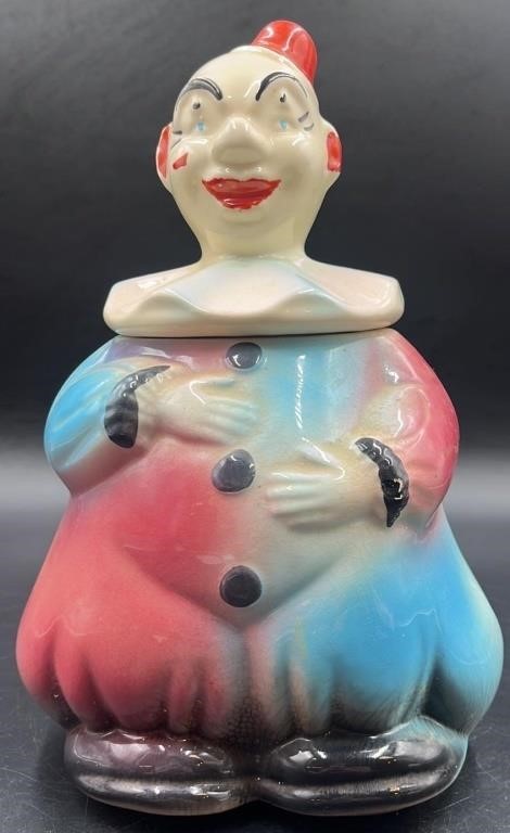 Vtg American Bisque Clown Cookie Jar