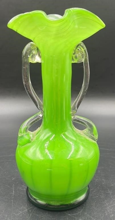 Murano Green Handled Art Vase