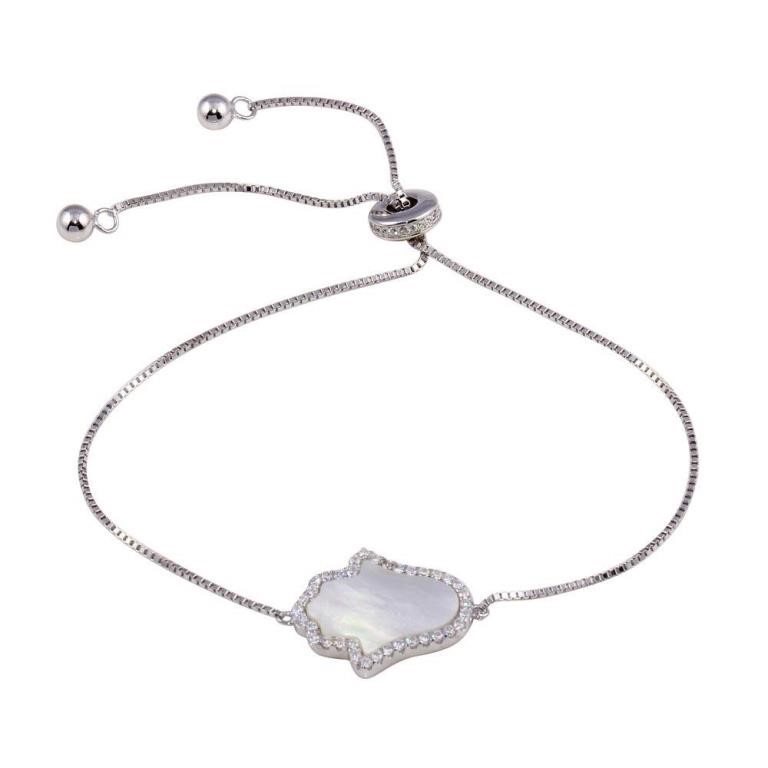 Sterling Silver Fancy Link MOP Design Bracelet