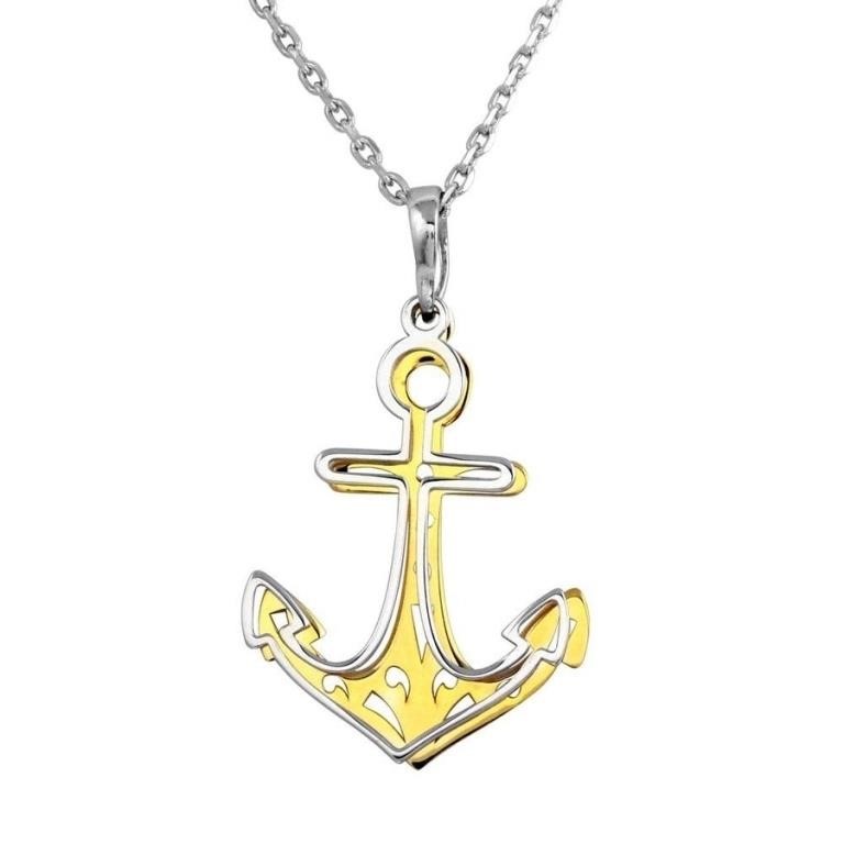 Sterling Silver Two-Tone  Double Anchor Necklace
