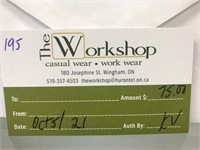 $75 Gift Card from The Workshop, Wingham