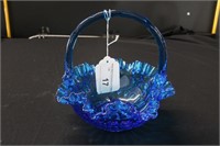 Fenton Blue Glass Basket 8"