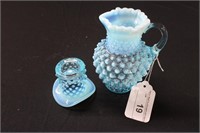 Fenton Opalescent Blue Hobnail Pitcher & Hat