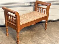 44in Wooden Bench w/Wicker Seat VERY NICE!