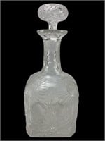 Large Etched Flower Clear Glass Decanter/Stopper
