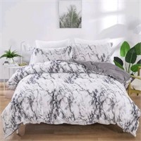 Alternative White Grey Marble Printed Comforter Se