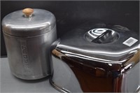 2 Aluminum Kitchen Items -Flour Canister, Cake Lid