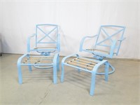 Blue patio Chairs with foot stools