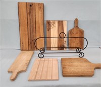 (6) Wood Cutting Boards, Metal Rack