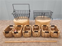 (2) Cheese Boxes; 2 Wire Baskets; 6 Woven Baskets