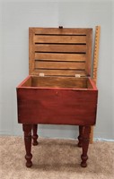 Wooden Red Stand w/ hinged lid for storage