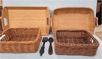 (3) Baskets, Bamboo Tray, Decorative Fork & Spoon
