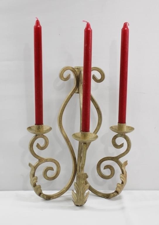Vintage Metal Candle Wall Sconce 2"h x 12"w
