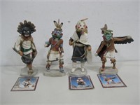 Four 7" Kachina Statues W/Three Cards