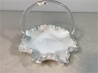Fenton Silver Crest Milk Glass Basket, 6.5in X 8in