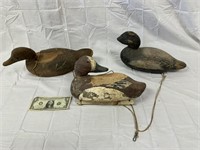 3 Old Wood Carved Duck Decoys