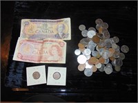Lot of Foreign Coins & Currency