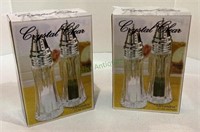 Pair of two crystal clear tall salt and pepper