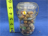 140+ antique marbles in old ball pint canning jar