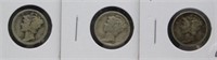 (3) 1934-D Mercury Silver Dimes.