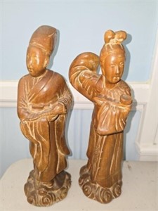 Pair of Wooden Oriental Figurines