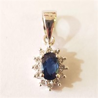$800 14K  Diamond(0.1ct) Sapphire(0.3ct) Pendant
