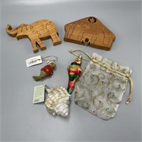 Christmas Ornaments w/ Wood Puzzle Nativity