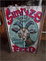 Metal Sunrise Feed sign w. goat
