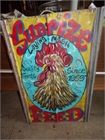 Metal Sunrise Feed sign w. rooster