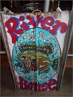 Metal River House sign w. fish