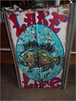 Metal Lake Life sign w fish