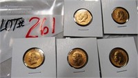 5 George V sovereign gold coins