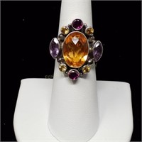 925 Sterling Silver Ring w/Colored Stones Size 6