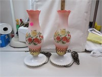 2 Vintage Hand Painted Dresser Lamps 13&1/2" tall