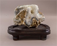 Natural Fossil Mineral Stone with Wood Stand