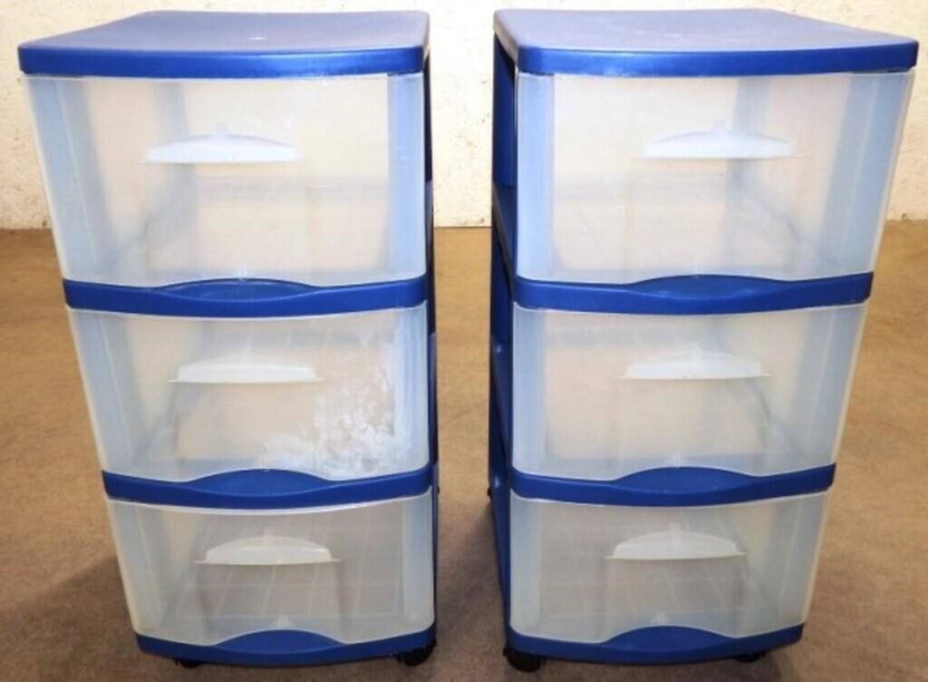 (2) Rolling Poly 3-Drawer Storage Cabinets