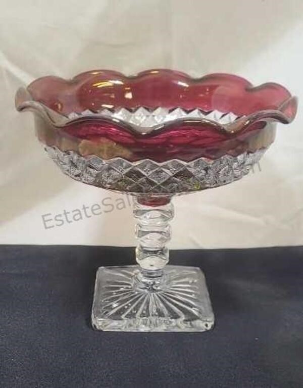 Pressed glass ruby candy dish. 5½×4½