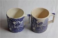 2 Antique Maling Blue Willow Coffee Mugs