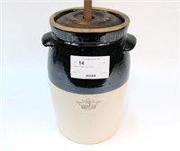 3-gallon stoneware churn, 15.5" H.